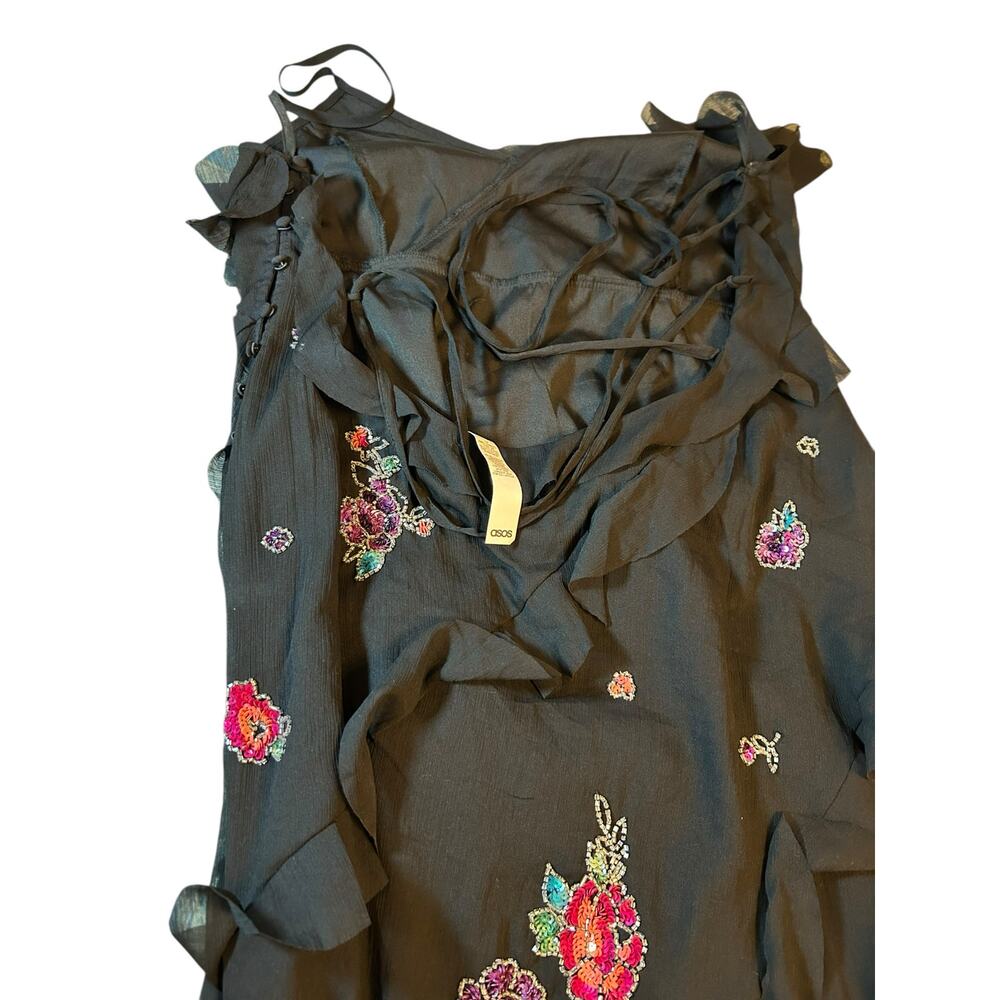 NWT - ASOS Design Black Floral Sequined Gown - Size 12 - Picture 13 of 16